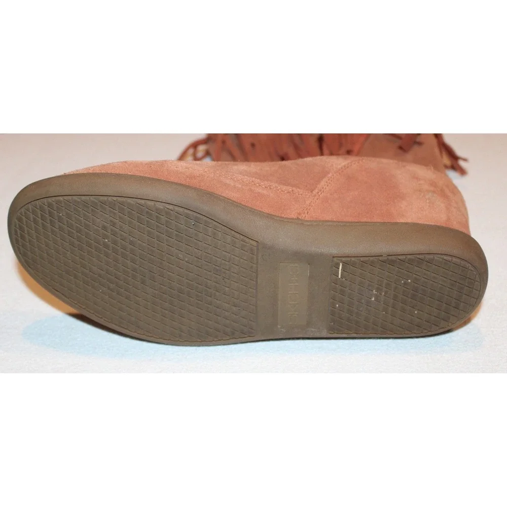 women's Skechers SKCH+3 hidden wedge suede boots Sz 10 rust fringe 48091